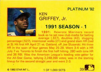 1992 Star Platinum #39 Ken Griffey Jr. Back