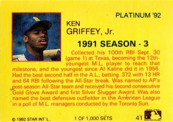 1992 Star Platinum #41 Ken Griffey Jr. Back