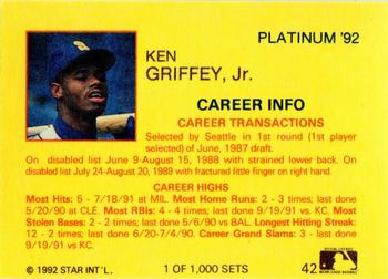 1992 Star Platinum #42 Ken Griffey Jr. Back