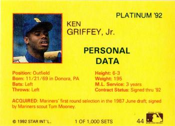 1992 Star Platinum #44 Ken Griffey Jr. Back