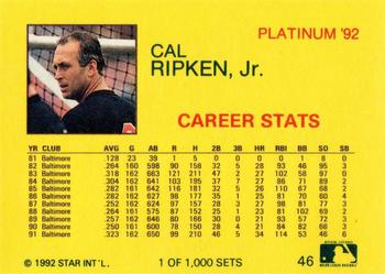 1992 Star Platinum #46 Cal Ripken Jr. Back