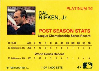 1992 Star Platinum #47 Cal Ripken Jr. Back