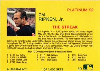 1992 Star Platinum #50 Cal Ripken Jr. Back