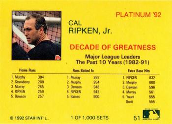 1992 Star Platinum #51 Cal Ripken Jr. Back