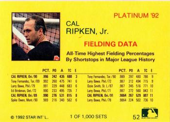 1992 Star Platinum #52 Cal Ripken Jr. Back
