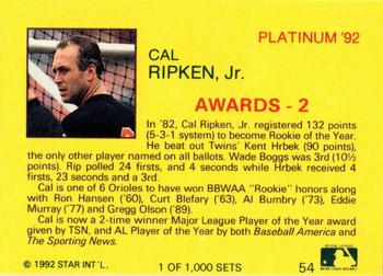 1992 Star Platinum #54 Cal Ripken Jr. Back