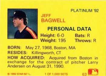 1992 Star Platinum #63 Jeff Bagwell Back