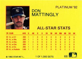 1992 Star Platinum #66 Don Mattingly Back