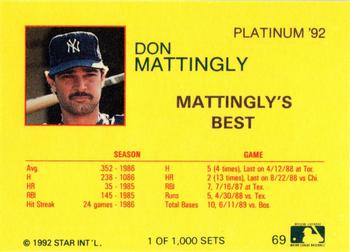 1992 Star Platinum #69 Don Mattingly Back