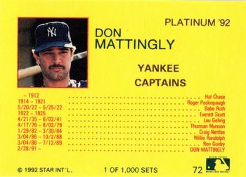 1992 Star Platinum #72 Don Mattingly Back