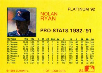 1992 Star Platinum #84 Nolan Ryan Back