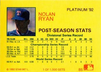 1992 Star Platinum #85 Nolan Ryan Back