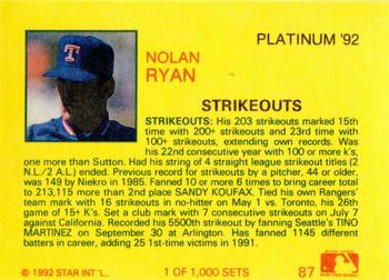1992 Star Platinum #87 Nolan Ryan Back