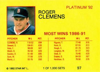1992 Star Platinum #97 Roger Clemens Back