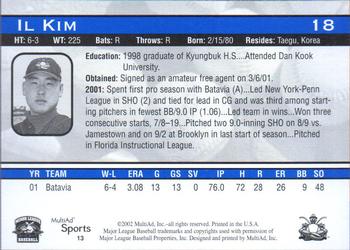 2002 MultiAd Lakewood BlueClaws #13 Il Kim Back