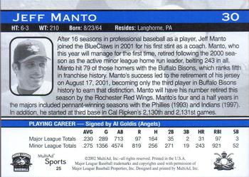 2002 MultiAd Lakewood BlueClaws #25 Jeff Manto Back
