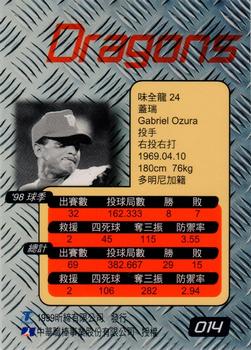 1998 CPBL T-Point Traditional Card Series #014 Gabriel Ozuna Back