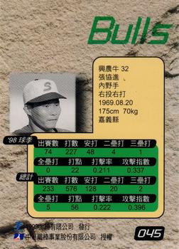 1998 CPBL T-Point Traditional Card Series #045 Hsien-Chin Chang Back