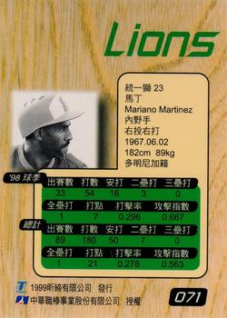 1998 CPBL T-Point Traditional Card Series #071 Julian Martinez Back