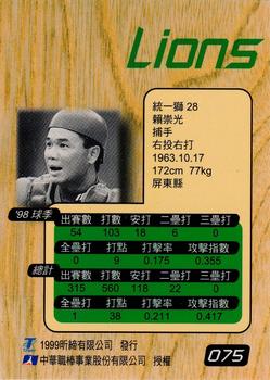 1998 CPBL T-Point Traditional Card Series #075 Chung-Kuang Lai Back