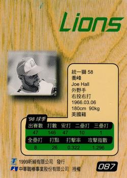 1998 CPBL T-Point Traditional Card Series #087 Joe Hall Back