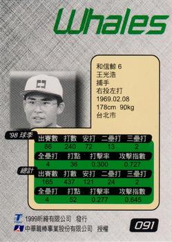 1998 CPBL T-Point Traditional Card Series #091 Kuang-Hao Wang Back