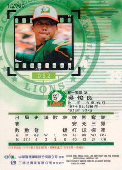 1999 CPBL #052 Chun-Liang Wu Back