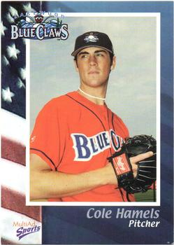 2003 MultiAd Lakewood BlueClaws #1 Cole Hamels Front