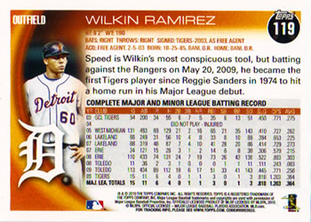 2010 Topps #119 Wilkin Ramirez Back