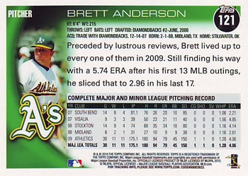 2010 Topps #121 Brett Anderson Back