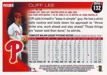 2010 Topps #132 Cliff Lee Back