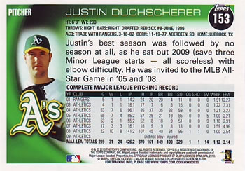 2010 Topps #153 Justin Duchscherer Back