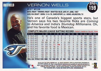2010 Topps #159 Vernon Wells Back