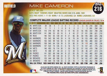 2010 Topps #216 Mike Cameron Back