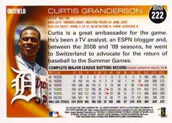 2010 Topps #222 Curtis Granderson Back