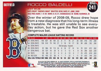 2010 Topps #241 Rocco Baldelli Back
