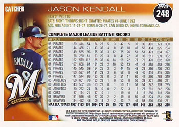 2010 Topps #248 Jason Kendall Back