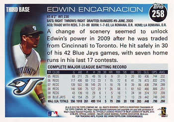 2010 Topps #258 Edwin Encarnacion Back