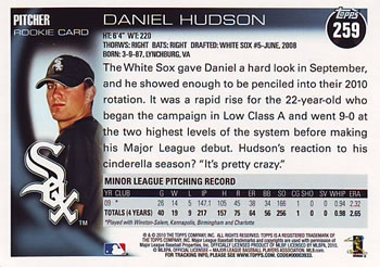 2010 Topps #259 Daniel Hudson Back