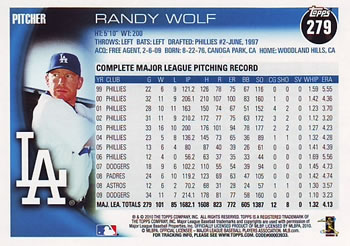 2010 Topps #279 Randy Wolf Back