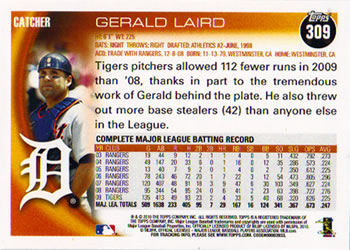 2010 Topps #309 Gerald Laird Back