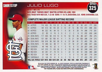 2010 Topps #325 Julio Lugo Back