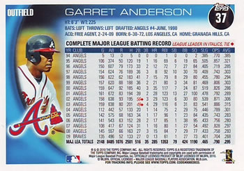 2010 Topps #37 Garret Anderson Back