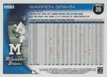 2010 Topps #20 Warren Spahn Back