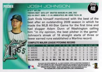2010 Topps #40 Josh Johnson Back
