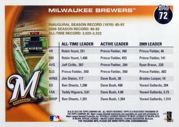 2010 Topps #72 Brewers Franchise History Back