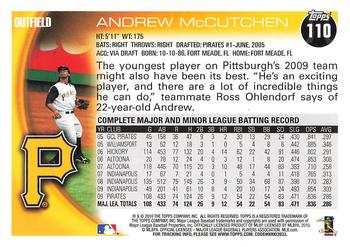 2010 Topps #110 Andrew McCutchen Back