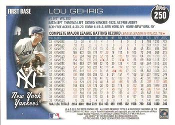 2010 Topps #250 Lou Gehrig Back