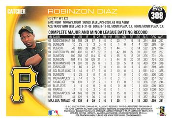 2010 Topps #308 Robinzon Diaz Back