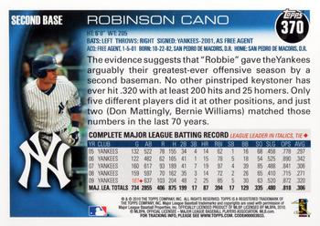 2010 Topps #370 Robinson Cano Back